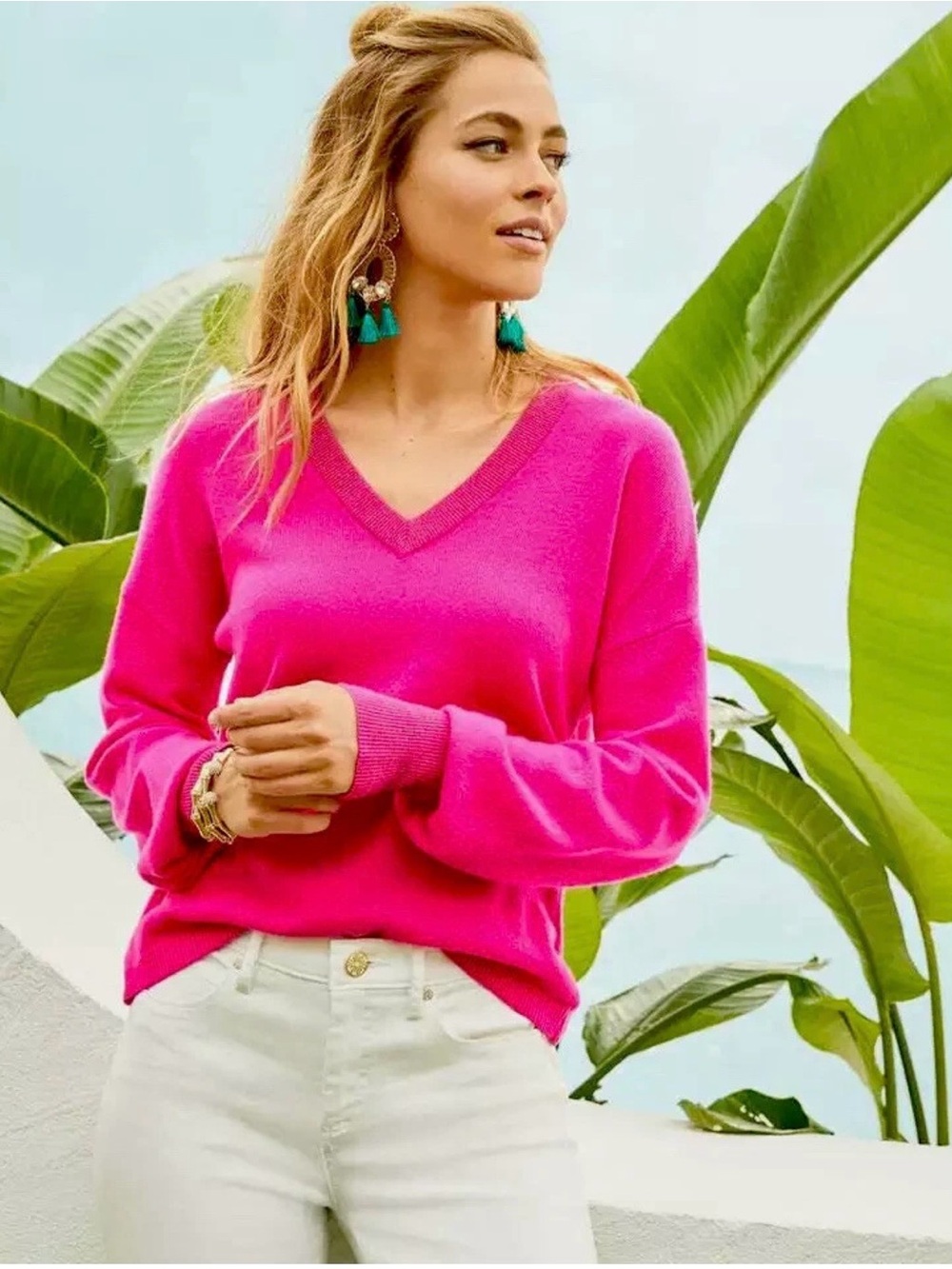 Lilly Pulitzer Jasmine Cashmere Sweater Bougainvillea Pink quiet luxury Size S